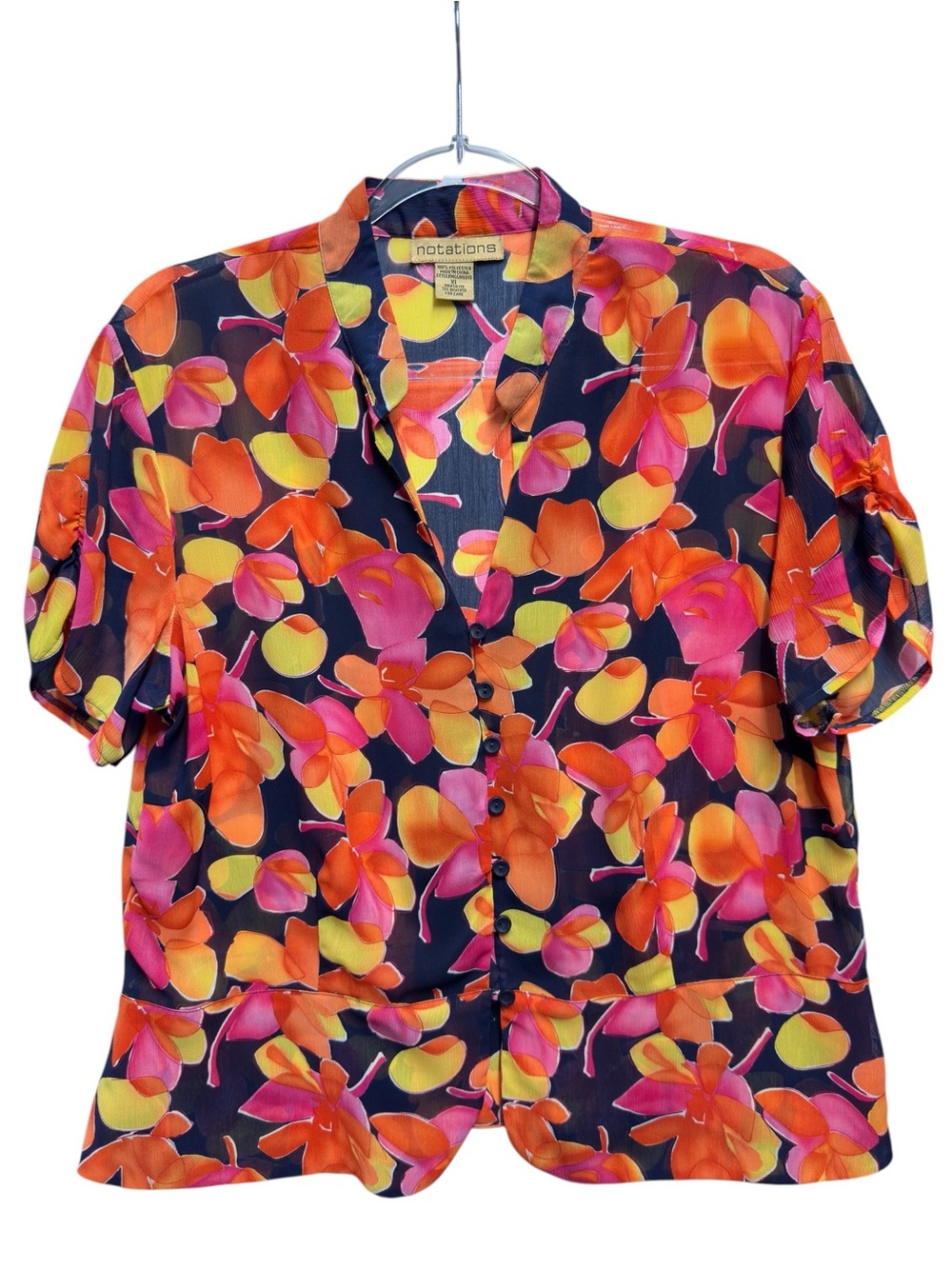 Tuxedo Silky Chiffon Knit Floral Petals Garden Shirt Blouse Top